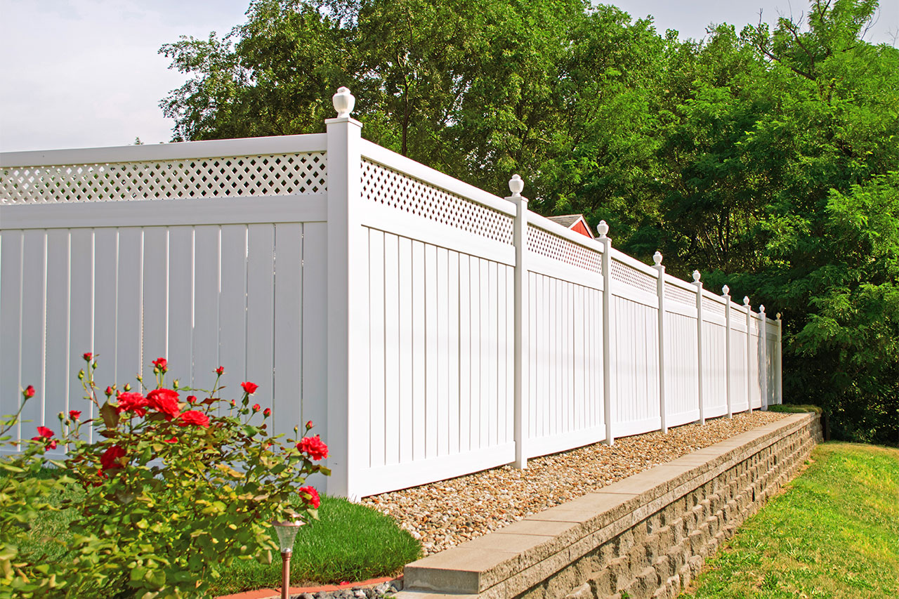 white vinyl fence in backyard